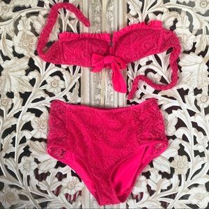 Betsey Johnson hot pink high waist swimsuit bikini